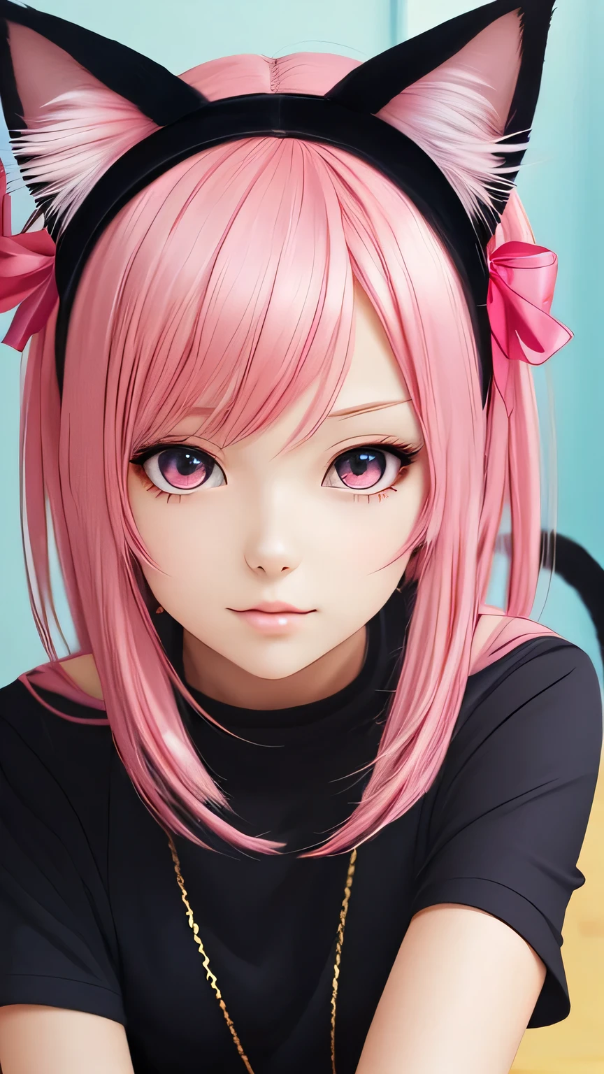 There is a woman with pink hair and cat ears., Very beautiful cute cat girl, Charming cat girl, Real life anime girls, Ultra realistic anime, beautiful Anime cat girl, Anime cat girl, Beautiful young cat girl, Very Beautiful Anime Cat Girl, Surreal , Enchanting anime girl, cute Anime cat girl, Cat ears anime girl、Full body