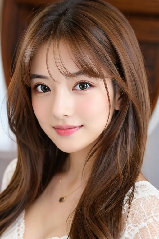 (((8k,Attention to detail,Attention to detail、highest quality,masterpiece,Attention to detail,))),RAW Photos & Realistic atmosphere,beautiful黒い瞳,Mouth Details,Glossy Lips,Thin eyebrows,beautiful Eyes、Soft white skin that shines in every detail、彼女の深い黒色の目はとてもbeautifulです, とてもbeautiful顔,とてもbeautiful顔、A vivid face,beautiful, Glowing Lips,beautiful Eyebrows,Infinite Reality, Realistic Young Gravure Idol,Very cute woman , Young Gravure Idol, Young Gravure Idol, とても美しくてかわいいbeautiful 21 year old 美女,Incredibly beautiful and elegant,beautiful 21 year old 美女,Natural soft light,A little brown hair,(Shiny Hair,,beautiful and kind eyes:1.5),A kind smile,Shapely breasts,Medium Long Hair,beautiful posture,No makeup,Watching the Future,In underwear
