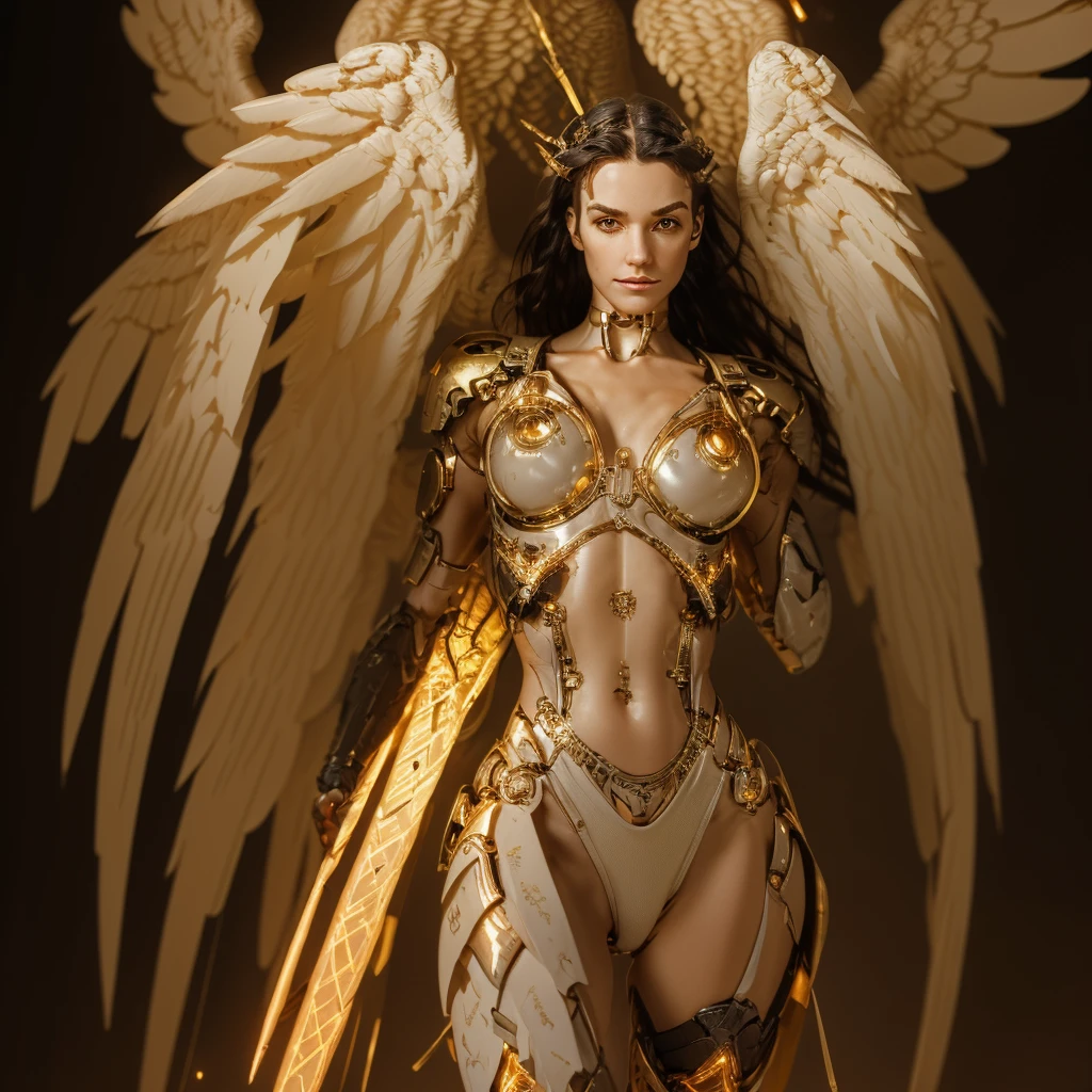 (masterpiece), (best quality:1.4), dark background, absurdres, [:intricate details:0.2], angel, angel wings, naked waist, perfect body, small soft breasts, milky way, sky, shimmering aura, intense focus, crackling energy, mysterious symbols, sparkling motes, rim light