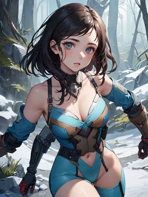 Personagem mulher estilo atompunk Fallout 4 cabelos pretos atriz Ella Purnell com marcas de guerras Imagem de desenho animado de uma mulher .Ilustracaoo estilo desenho animado, estilo de arte dos desenhos animados, estilo de arte dos desenhos animados, digital illustration style, estilo atompunk design de personagens altamente detalhado, arte digital detalhada coragem,actress Ella Purnell with black hair slim body Forest fan art, Design de cabelos pretos personagens de retrato, beautiful digital illustration, retrato de alta qualidade, Arte em quadrinhos, s . Eyelined eyes, medium bust and wonderful sexy clothes. image expression of sexual desire from waist to head illustration atompunk style Fallout 4 The perspective is from below, enfatizando a majestade e o poder da Gigante."atriz Ella Purnell cabelos pretos