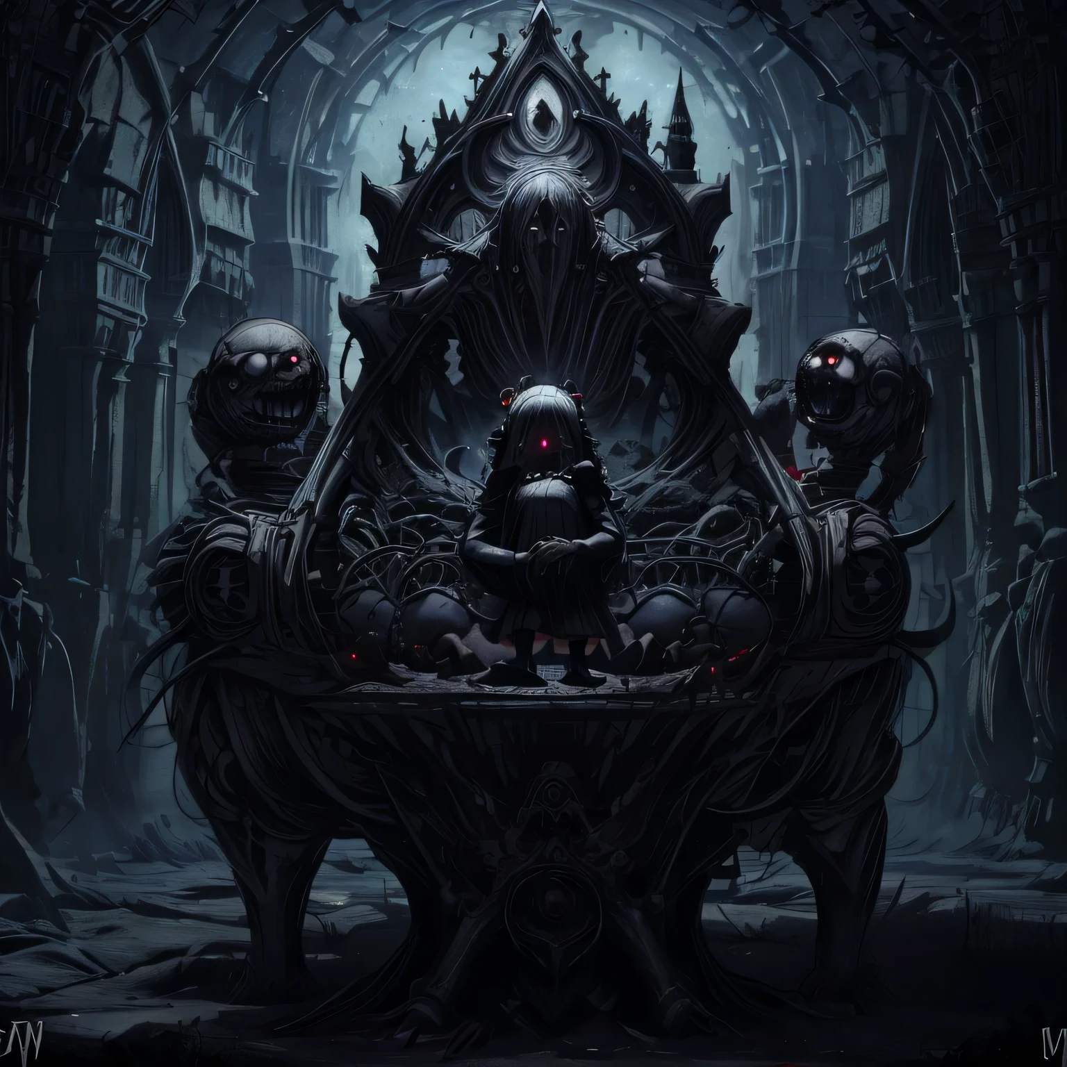 fantasy art 8k,masterpiece
pmmkr2024, magic, anime, cartoon, creature, best quality, trending on artstation,baby girl being born from the abyss of the shadows of the void,human face,two ghoulish nurses,souls I watch the birth of the baby,red moon