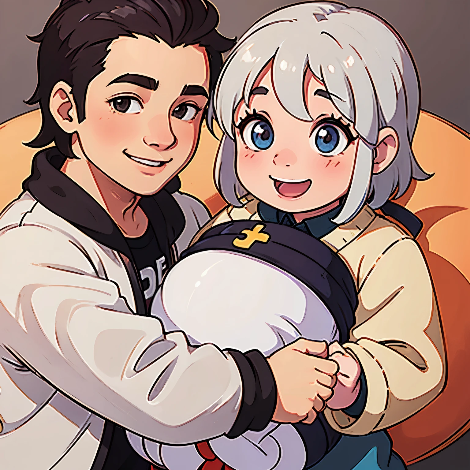 Smiling Chubby man holding a chubby baby boy