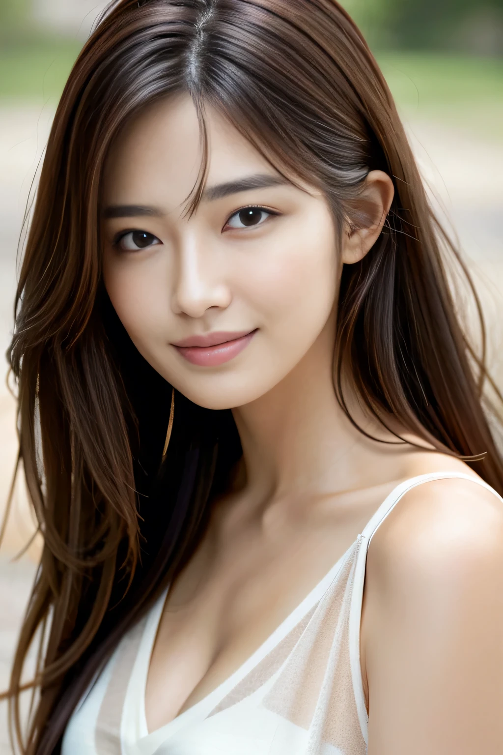 Tabletop, highest quality, Realistic, Very detailed, finely, High resolution, 8k wallpaper, One beautiful woman,, Light brown messy hair, He is wearing a black see-through open-necked shirt.。....., Sharp focus, Perfect dynamic composition, Beautiful and detailed, Thinning hair, Detailed Realistic skin texture, smile, Close-up portrait, Model Body Type、president&#39;secretary、mini skirt、High heels、
