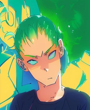 anime characters stand in front of a green wall, color manga scan, menino anime de cabelo laranja, color manga panel, no estilo anime, em estilo anime, Japanese anime style, personagem de estilo anime, shaded cell!!!, shaded cell adult animation, cel - estilo de arte sombreado, estilo anime hiper detalhado, estilo anime semi-realista, cel sombreado!!!