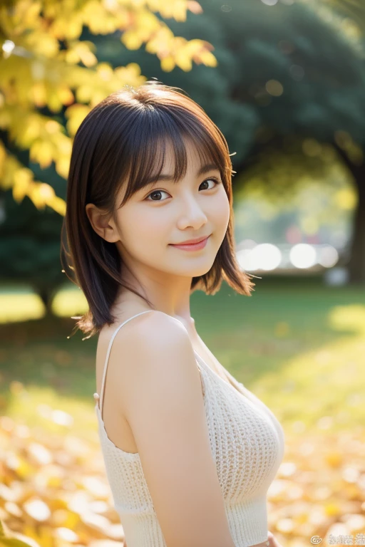 in 8K,Best Quality:1.4, 超A high resolution:1.5, (Photorealistic:1.4),masterpiece:1.2,(top-quality:1.4)、 Raw photo、(the background is blurred), A park on a hill with a good view:1.4、On the lawn、FULL BODYSHOT:1.5、 1 Japanese girl, Cute, (Solo), (Shy smile), Smooth skin、(30-years old:1.4)、to stand、Check miniskirt、Cute mini skirt、 (Brown medium hair,Bangs), (touch hair:1.4)、nogizaka、cute little、Supple fingertips,Beautiful black eyes、natural skin textures:1.3, realistic eyes and face details:1.7、middlebreasts、gazing at viewer、gravure、beauty legs、autumnal