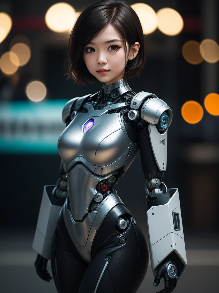 （（（robot-girl，Short hair details，Metallic body，she is a doctor）））.Warm family background，Background bokeh