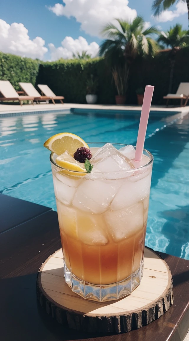Drinking cocktails by the pool