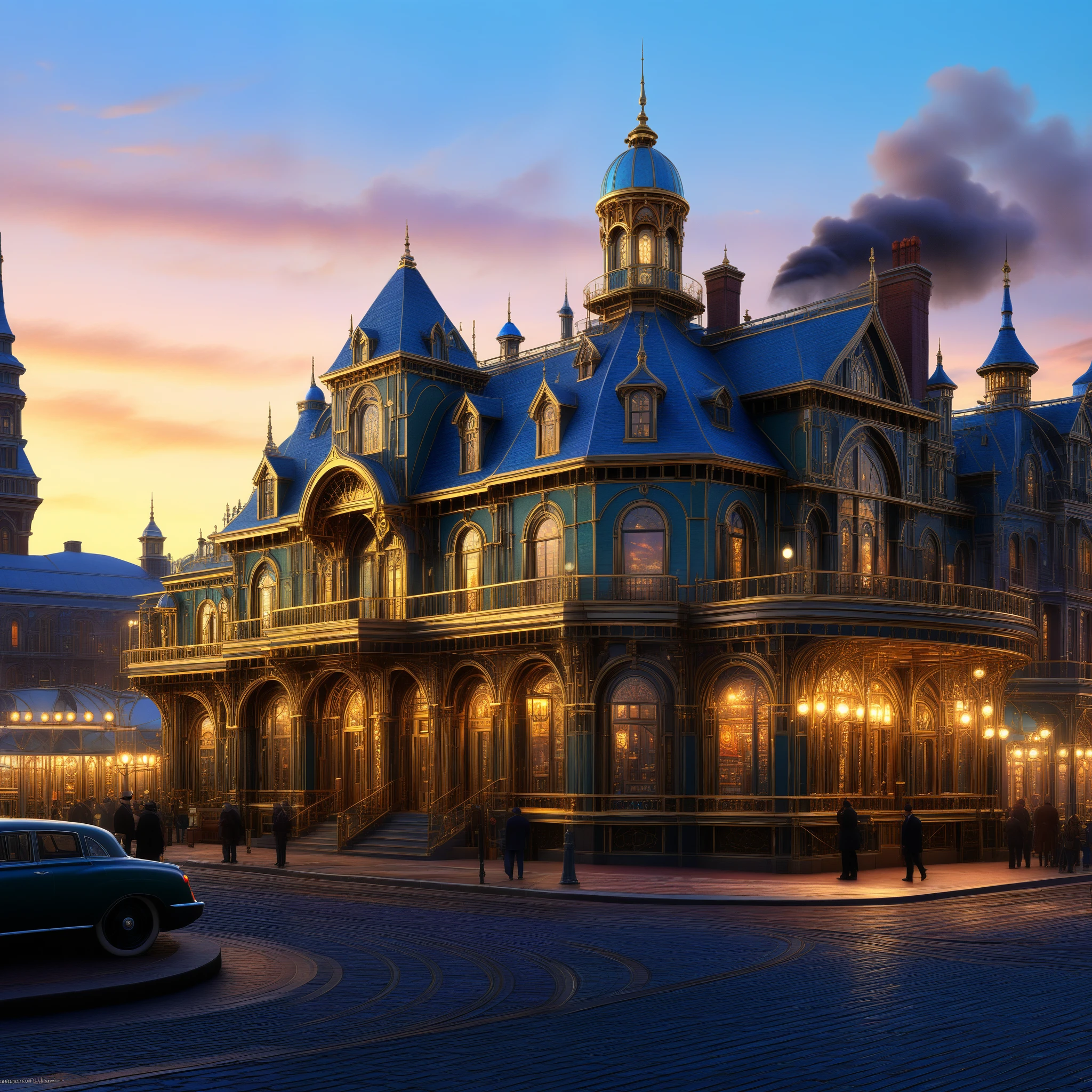 A bustling metropolis,Victorian elegance, AI innovation, ornate steam-powered constructs, high-res, ultra-detailed, realistic, vivid colors, concept artists, portraits, landscape, HDR, UHD, studio lighting, sharp focus, physically-based rendering, extreme detail description, professional, bokeh.