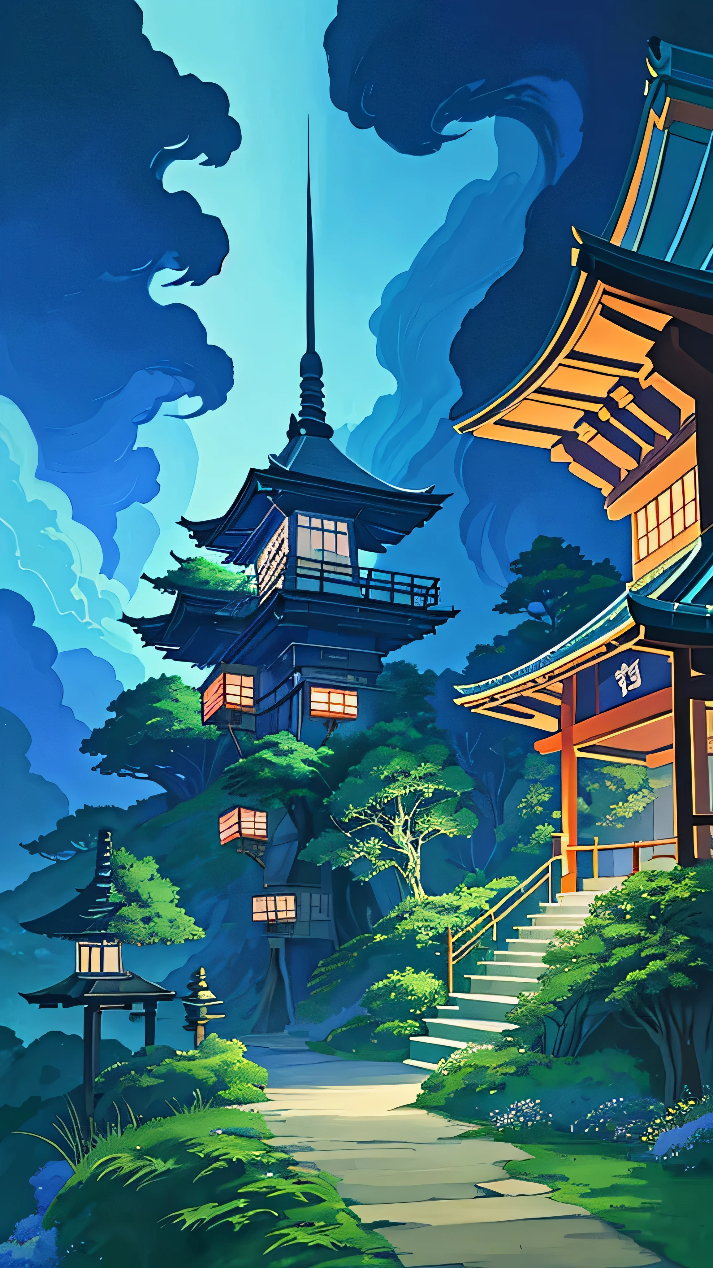 Blue Studio Ghibli Wallpaper, Ghibli Inspired Atmosphere Night Ambiance, Fantasy, Japanese Sky