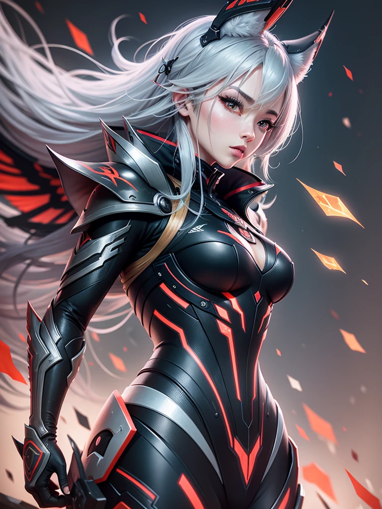 1 japanese, WARFRAME, prime,rhino prime,volt prime,saryn prime dynamic pose, intricate pattern, heavy metal, energy lines, faceless, glowing eyes, long silver hair, wind blown hair, elegant, intense, blood red and black uniform, bloody wings, solo, desert, sunny, bright, claws,
dramatic lighting,
(masterpiece:1.2), best quality, high resolution, beautiful detailed, extremely detailed, perfect lighting, zhongfenghua, from below