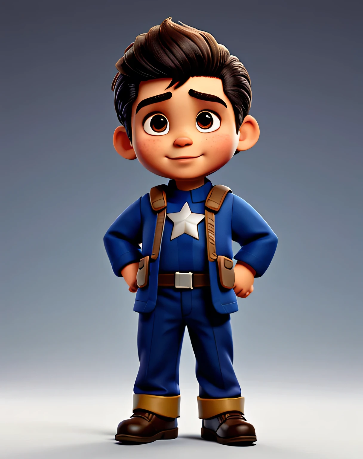 Menino fofo de 1 ano, de pele parda e cabelos escuros, wearing the Captain America costume