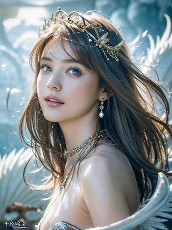 (watercolor:1.1),(Incredible detail, Texture and maximum detail), Doll-like girl with angel wings, Archangel, Angel Ring, Elven ears with many earrings, Look forward, nearly naked, Thin body, skinny, small胸, small , Princess Crown, Dragon Horn, Look up at the camera, (Without hands),(Highest quality real textured skin),(Faint sunshine),(Clamshell Catch Light:1.5),(Abysmal),(Are you okay, round, Symmetrical eyes),Delicate facial features,(Burning bright cold eyes), very slim and Thin body, naked, nude, (She has a mischievous smile),(Her face is kind and beautiful),Glass earrings in the ears,,(Blonde),(Silvery white hair),(Dramatic Photos:1.4),(Dramatic Pose),(Flashy photos), Upturned eyes, Upward glance, Cluttered picture,(Hair floating in the air:2.0),(Background vortices and currents),(Dramatic Light),(Nice views),(Surrounded by beautiful feathers),Spectacular realism,Cinematic feel,(High-density image review:1.5),(Soft colors:1.2),Super detailed,Dramatic Light,(Intricate details:1.1), Complex background, Sparkly Background, Fractal Background,naked,nude,