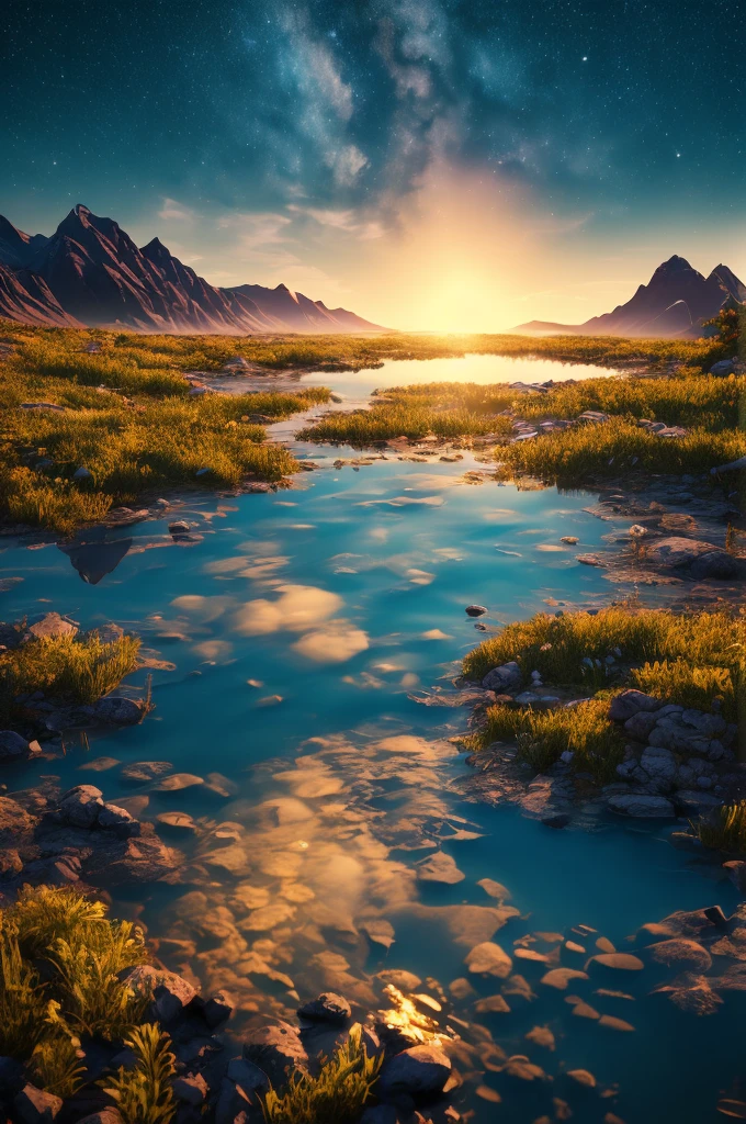 full closeup portrait of complex detailed fractal glow, forming a hyper-detailed ghostly vision of a beautiful succubus in the sky, busty, reflection in water, Ripples on the water, dark mountains on the horizon, Backlight, Starry night sky background, very detailed galaxy, DAZ 3D landscape rendering, unity, unreal engine 5, UHD resolution, sharp focus, 8 thousand., 12 MP masterpiece, (photorealistic:1.5), Best quality, Beautiful lighting, real life, Eight \(Genshin&#39;s influence\), 1 girl, ahoge, architecture, bang, uniform, bare shoulders, bell, black gloves, black tights, (blue hair), blush, breast, chinese knot, cut off sleeves, east asian architecture, flower knot, gloves, horns, long hair, I look at the viewer, small breast, neck bell, night, on open air, tights, Purple eyes, sidelocks, One, tassel, white sleeves, difficult, High detail, sharp focus, dramatic, beautiful girl , (raw photo, 8K UHD, granularity), caustic, subsurface scattering, reflections 