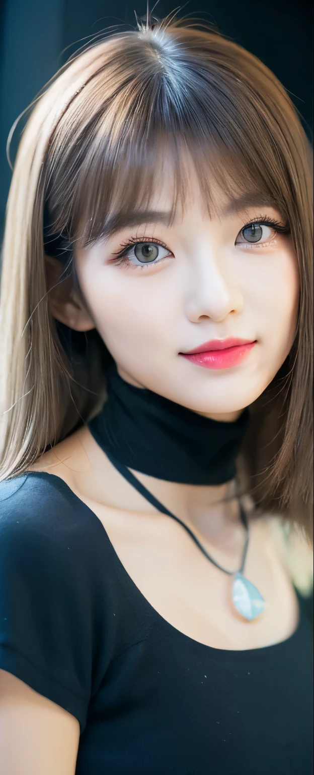 Gray hair, blue color eyes, Red eyeshadow, ssmile, slightly red face, Feminine expression, The delicate face shape is perfectly described, Eye-shaped necklace, dress in yellow, Black socks, white long gloves, high-heels, Show off your pride, Best photo quality, 16K High Resolution, Colored inner hair, Inner dyeing asymmetrical hairstyleAsymmetrical hairstyle, Side drill single-sided drill bit roll, hyper HD