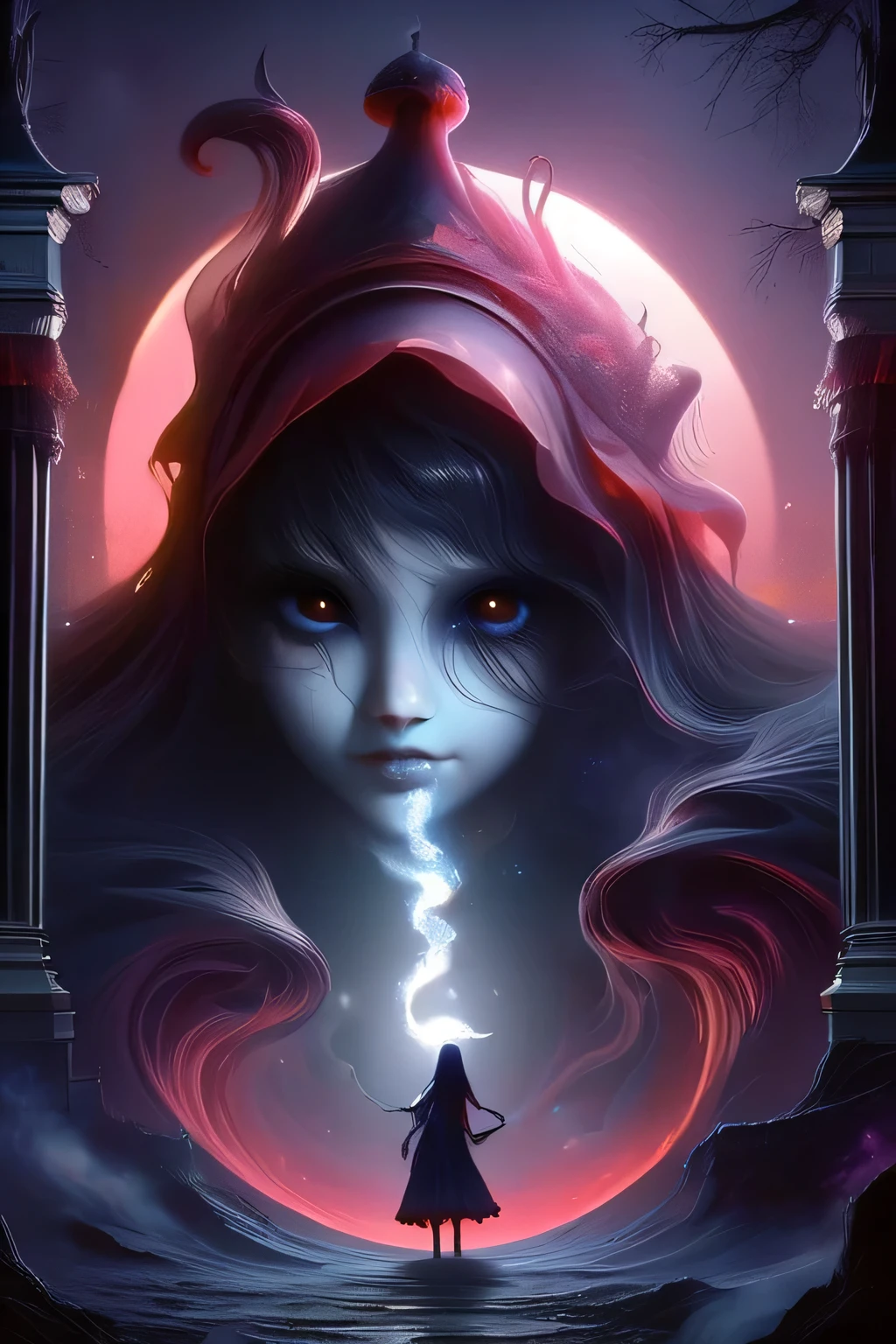 fantasy art 8k,masterpiece
pmmkr2024, magic, anime, cartoon, creature, best quality, trending on artstation, girl being born from the abyss of the shadows of the void,two ghoulish nurses helping baby,souls I watch the birth of the baby moon,night,shadows,abandoned castle,haunted castle