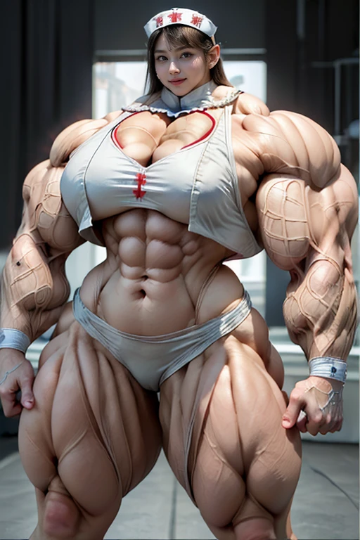 8K、highest quality、Masterpiece、High resolution、Very detailed、(((Clothing that expands to fit your body)))、(((Nurse Costume:1.5)))、woman、Beautiful woman、Japanese Beautiful Girl、(smile)、(Black Hair)、Random pose、Whitening、(((Small face:1.5)))、(((Insanely huge body)))、((( large body:1.5)))、、Shiny skin、Natural Makeup、tall、Long legs、Big Breasts、big physique、(((Female Bodybuilder:1.7)))、(((muscle:1.5)))、(((Big muscles:1.5)))、(((Very big muscles:1.5)))、(((Insanely large muscles)))、(((Enlarged quadriceps)))、(((Enlarged pectoral muscles:1.5、Enlarged biceps:1.5)))、(((Enlarged latissimus dorsi:1.5)))、(((Enlarged forearm muscles:1.5)))、(((enlarged abdominal muscles:1.5)))、(((Incredibly large muscles:1.5)))、(((Extraordinarily enlarged, massive muscles:1.5)))、(((Super huge muscle giant:1.5)))、(((Incredibly huge muscles:1.5)))、Well-defined muscles:1.5、(((Incredibly large muscles:1.5)))、(((Super-giant muscles that surpass human limits:1.5)))
