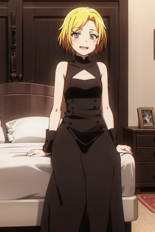 ((highest quality)), ((masterpiece)), (be familiar with), Perfect Face, indoor, Bedroom, Watching the audience,
One woman, Antiline Helan Fouché,
Open Mouth, Ecstatic expression, blush, smile,
Small breasts, Flat Chest, Young Girl, , , Girl,
Short Hair, Black and white hair, Two-tone color, Black and white eyes, Odd Eye, short hair,
Leg spread,
