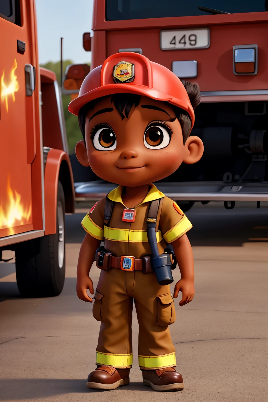 cute brown skinned  fire fighter