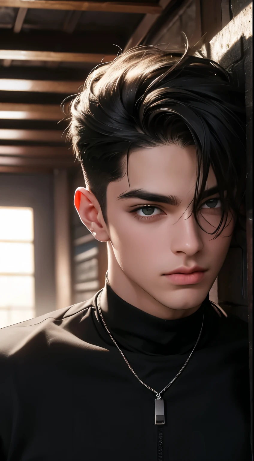 bruxo masculino com cabelo preto, olhos verdes intensos, 25 anos de idade, trabalho da melhor qualidade, 16k