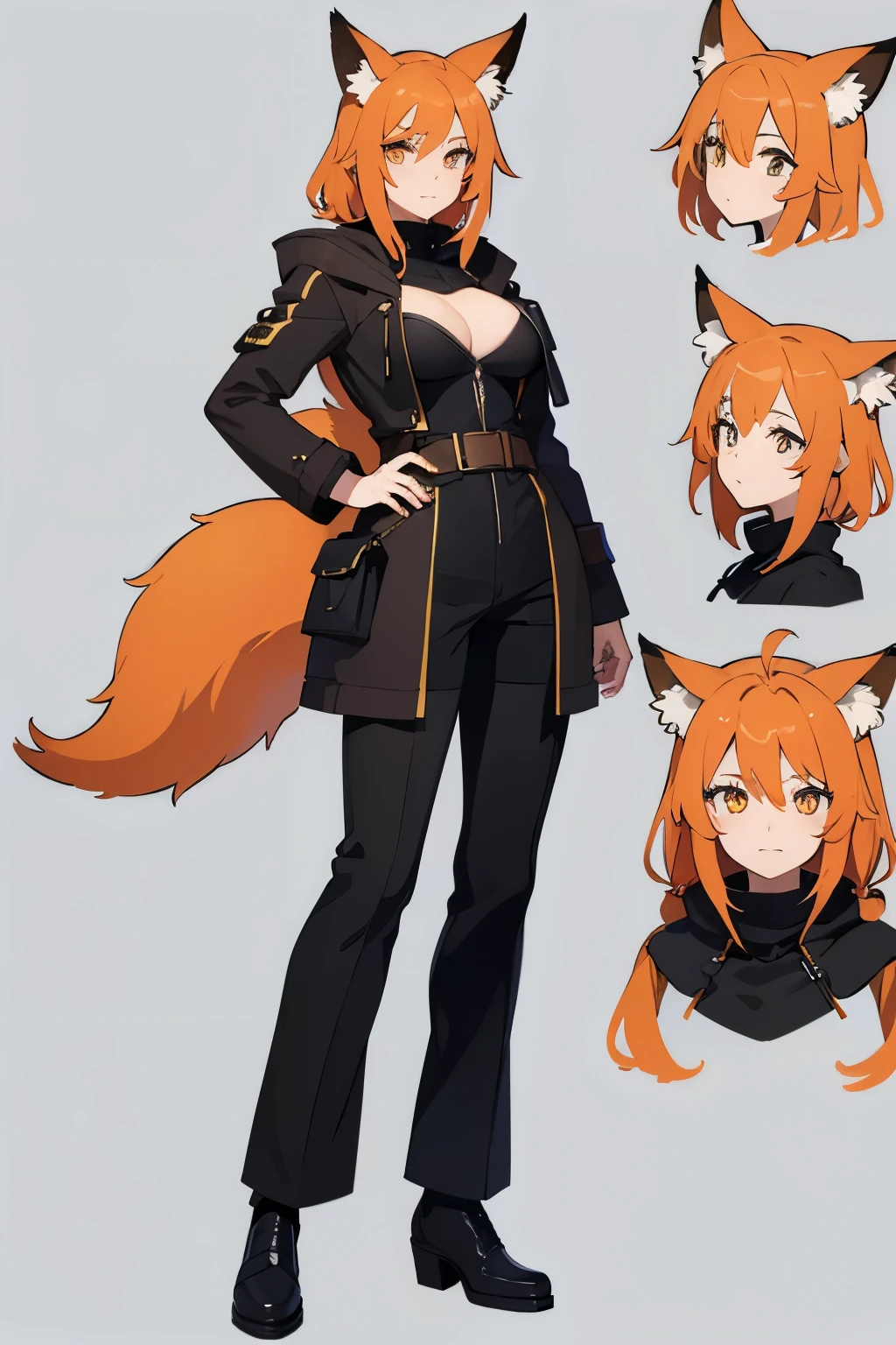 1Woman, (solo:1.2), (Adult Famale:1.2), (milf:1.5) BREAK
(Orange haired:1.2), Long length wavy hair, BREAK
fantasy, (huntress:1.2), (RPG ranger:1.2), BREAK
(winter coat:1.2), BREAK
Wolf Ears, (Fox Ears:1.2), BREAK
(Fox Tail:1.2), (kitsune:0.7),   BREAK
(Amber Eyes:1.2), BREAK
(female body:1.2), (Well trained body:0.7), (Atlhetic Physique:0.7), Tall, BREAK
(reference sheet:1.2), (model sheet:1.2), (CharacterSheet:1.1), BREAK
(simple background, white background:1.1), BREAK
(multiple views, [from behind|from side|from front|close-up|upper body|portrait]:1.2), BREAK
(illustration:0.8), (Digital painting:0.8), (concept art:1.2), (anime style:0.7), (anime outline:1.1), BREAK
(masterpiece:1.4),( best quality:1.4), top quality, official art, (beautiful and aesthetic:1.4), BREAK
high resolution, unity 8k wallpaper, , BREAK
