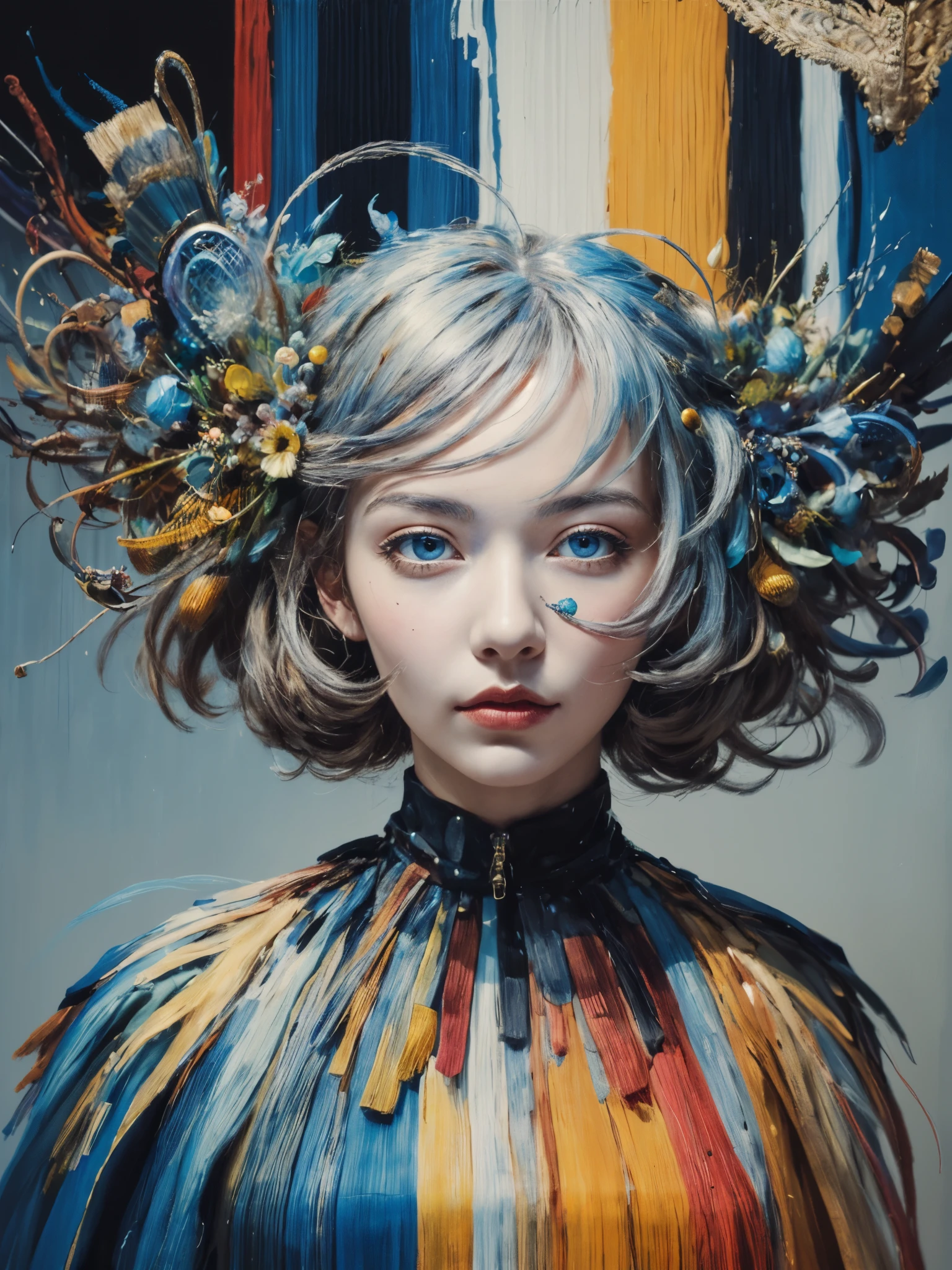 beautiful surreal abstract painting portrait, BREAK, 1girl, super intricate details, (surrealism, abstract, impressionist:1.4), detailed eyes, expressive brush stroke, (masterpiece, best illustration, best quality:1.2),