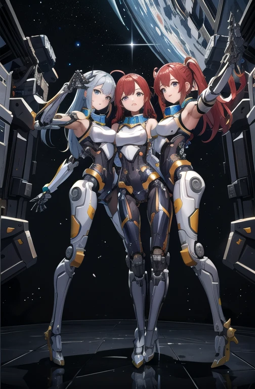 (masterpiece, highest quality, detailed),
Many women have become cyborgs,
See all the viewers,
robot girls,
All of them have perfect and beautiful faces,
All of their arms and legs are mechanical parts.,
All of the arms and legs have robotic joints.,
All of them have different arm and leg shapes.,
Everyone has a different hairstyle,
Everyone is wearing nothing on top or bottom.,
cockpit,
spacecraft,
SF,
space,
multi pose,
Full Body Shot,
Everyone is swapping limbs with each other.,
Group selfie