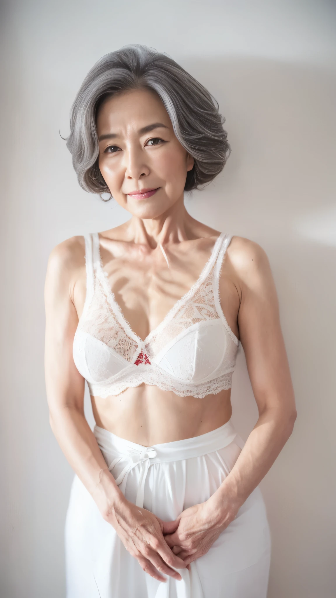 Asian Beauty, gorgeous, Gray Hair, Cowboy Shot, mother, ((Fractal Art)), (((masterpiece))), 8k, Clear images, (((alone))), (((Elderly Korean Madam))), Pure white background, Gray Hair, Lower your arms, wear a flashy bra, gravure, Look forward, ((Elderly mature woman with an old face)), Depict lips accurately,Red lips, Flashy makeup, (((alone))), (((Perfect Anatomy))), Elderly, Pure white background, gravure, natural upright posture, Look forward, ((Obscene)), Beautiful mature woman, highest quality, Very detailed, Realistic, Very detailed細なスキン, (1 Korean Mature), (positive), 120 years old, Huge breasts, Mature politician, Glamour, sexy, Pure white skin, Looking at the audience,