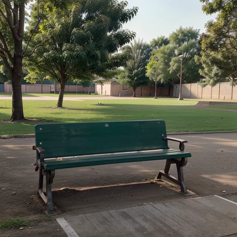 School bench class one branch no people in school play ground