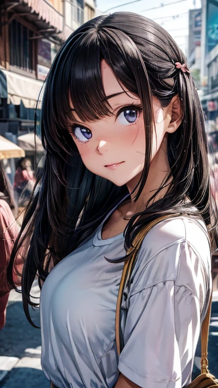 (best-quality:0.8),, (best-quality:0.8), perfect anime illustration, extreme closeup portrait of a pretty woman walking through the city