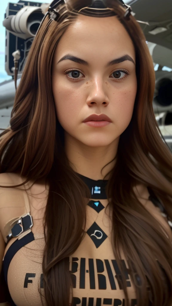 Realistic,Polite Dress,(Fighter Plane Action War Movie Poster),(Foundation Movie Reference: 1.8),Realistic,Air Force General Uniform,(Realistic Face Resolution),Cinematic Poses,Adult,Skinny,Small,Long Hair Dark Blonde Woman 1 Person,Serious Face,Science Fiction,Sci-Fi,Different Supporting Characters, 20 yo