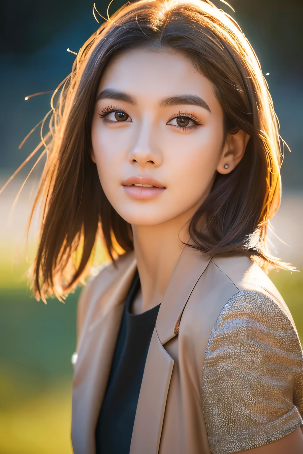Australian model woman, Photorealsitic, Detailed skin, Detailed lips, Detailed eyebrows, PUPILS SPARKLING, depth of fields, ccurate, Super Detail, Best Quality, hight resolution, Anatomically correct, Textured skin, high details, High quality, short skirt, full body