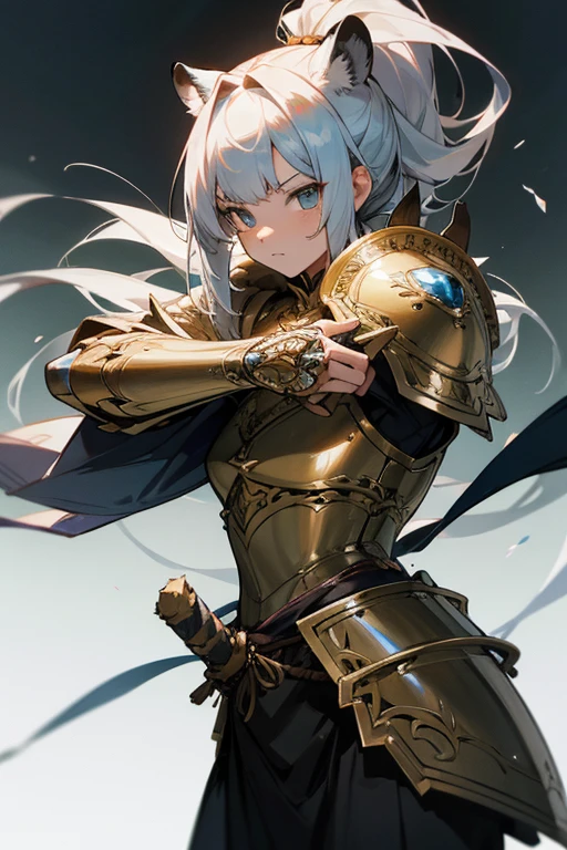 Tiger、 fine armor, Intricate Design, Silver, silk, 8k.sharp、View your viewers、Absolutely strong、