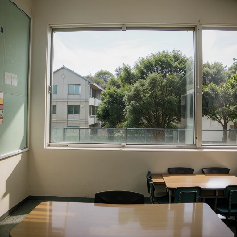 School students room window camera no people in image