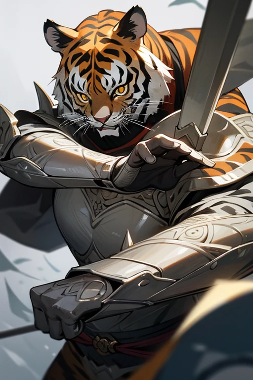 Animal tiger、 fine armor, Intricate Design, Silver, silk, 8k.sharp、View your viewers、Absolutely strong、