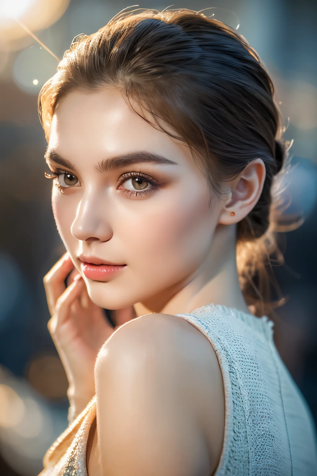 Russian model woman, Photorealsitic, Detailed skin, Detailed lips, Detailed eyebrows, PUPILS SPARKLING, depth of fields, ccurate, Super Detail, Best Quality, hight resolution, Anatomically correct, Textured skin, high details, High quality, short skirt, full body