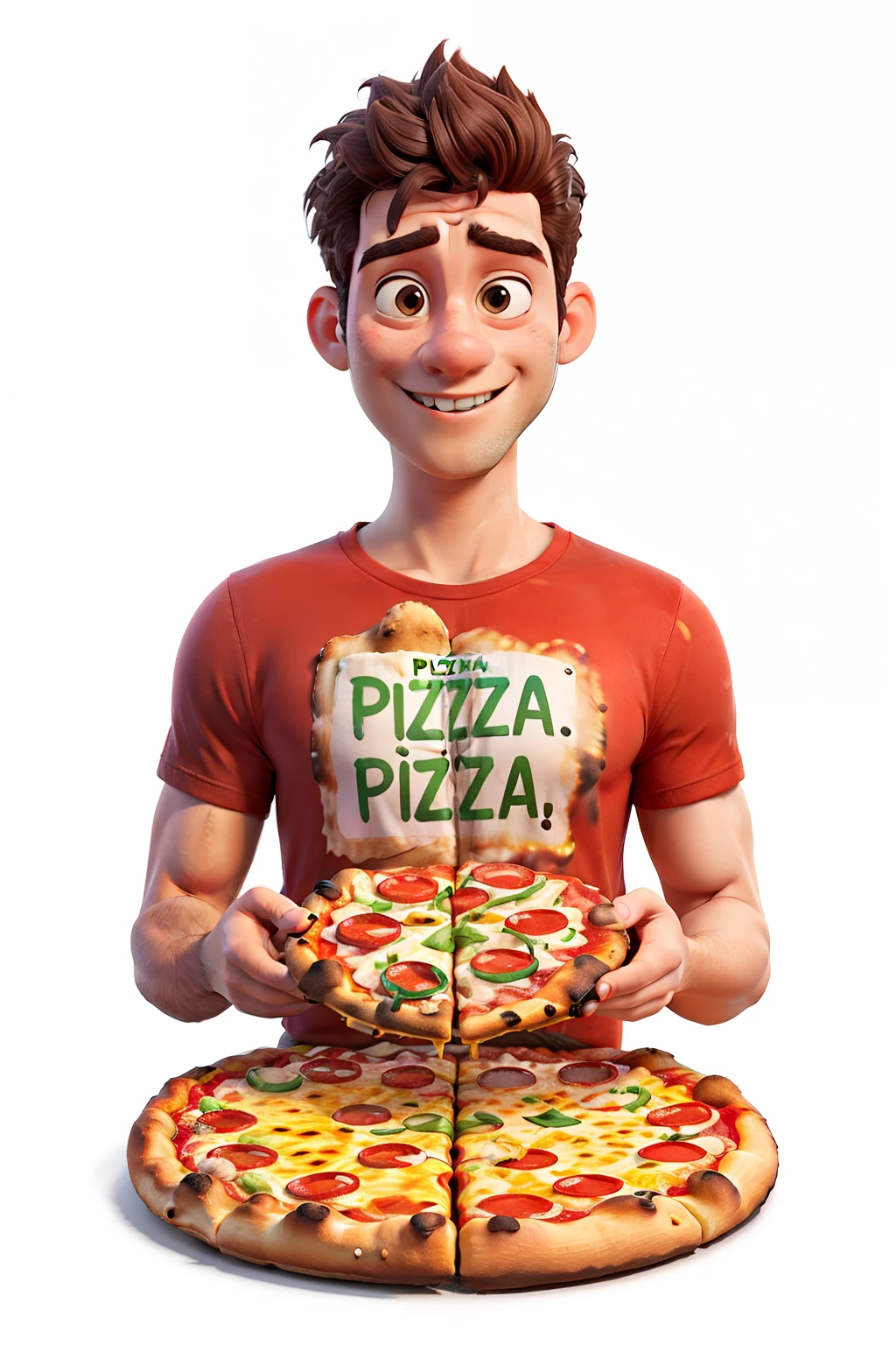put name brazzi,  brasilian funny, pizza, hadphone, tshirt white, delivering a pizza::3 3d design, 100% white background::2