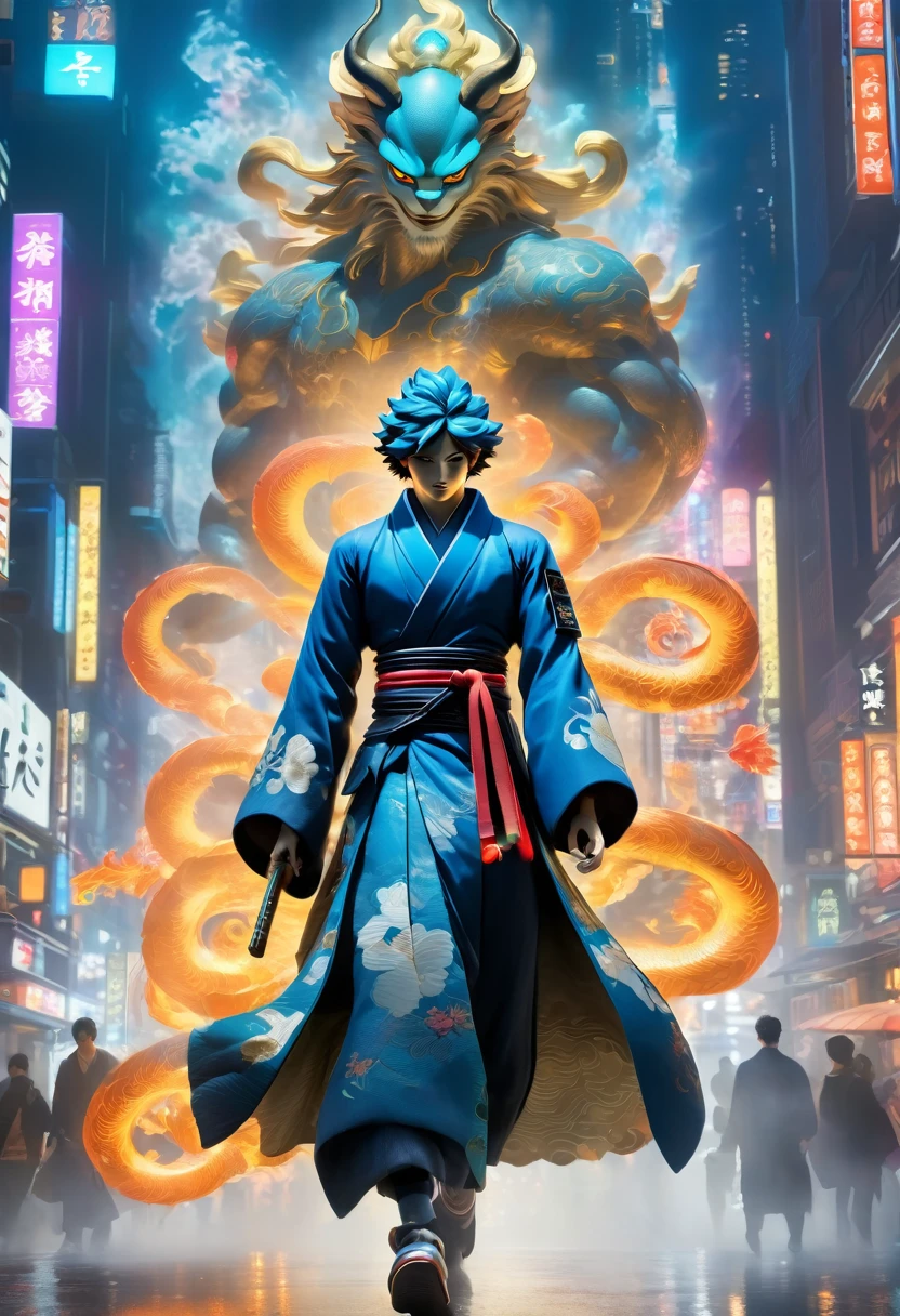 (best quality,4k,8k,highres,masterpiece:1.2),ultra-detailed,(realistic,photorealistic,photo-realistic:1.37),(A persona user, accompanied by their guardian spirit, stands in a vibrant and bustling city. The persona user, dressed in stylish and unique attire, exudes confidence and determination. The persona user stands tall, projecting an aura of strength and power.), (Beside the persona user, their guardian spirit manifests in the form of a Yokai, a supernatural creature known for its mystical abilities. With intricate details and vibrant colors, the Yokai emanates an otherworldly presence. It serves as a visual representation of the persona user's inner self, both a protector and a source of power.), (Surrounding the persona user and the Yokai, the cityscape comes alive with bustling streets, vibrant signs, and towering skyscrapers. The city is bathed in the hues of sunset, casting a warm and mysterious glow over the scene. The lights from the city create an enchanting ambiance, highlighting the contrast between the modern metropolis and the fantastical elements of the persona user and the Yokai.), (In terms of art style, the image embodies a fusion of anime and concept art. This combination brings it to life with bold lines, dynamic poses, and a unique blend of realism and fantasy. The art style seamlessly integrates the supernatural elements with the urban setting, creating a visually striking composition.), (The lighting in the image is carefully crafted to enhance the atmosphere and mood. Soft, diffused light illuminates the persona user's face, accentuating their features and adding a touch of mystery. The cityscape is bathed in golden hues, creating a warm and inviting ambiance that contrasts with the supernatural elements of the scene.)