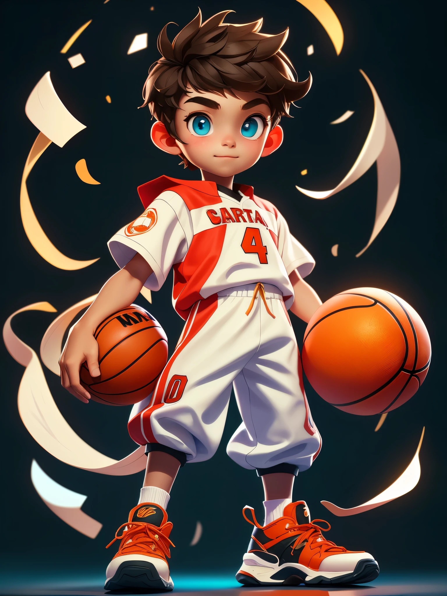 10 year old boy,face to the future,masterpiece,best quality,((Practical:1.4))masterpiece,(masterpiece,best quality)Five cute little boys,Wearing a red and white jersey,black basketball sneakers,Basketball ball,Exquisite eyes,a happy expression,Clean background,Delicate gloss,8k,C4D,Rendering,Implications,Very delicate and beautiful,Highly detailed CG,8k wallpaper,Astonishing,Attention to detail,Highly detailed CG Unity 8k wallpapers,Huge file size,Super Detail,超high resolution,high resolution,Very detailed,((Very detailed的眼睛和脸)),美丽而Exquisite eyes,Very delicate face shape, Perfect lighting,Surface light,Natural Colors,((10 year old boy)),From the car lights