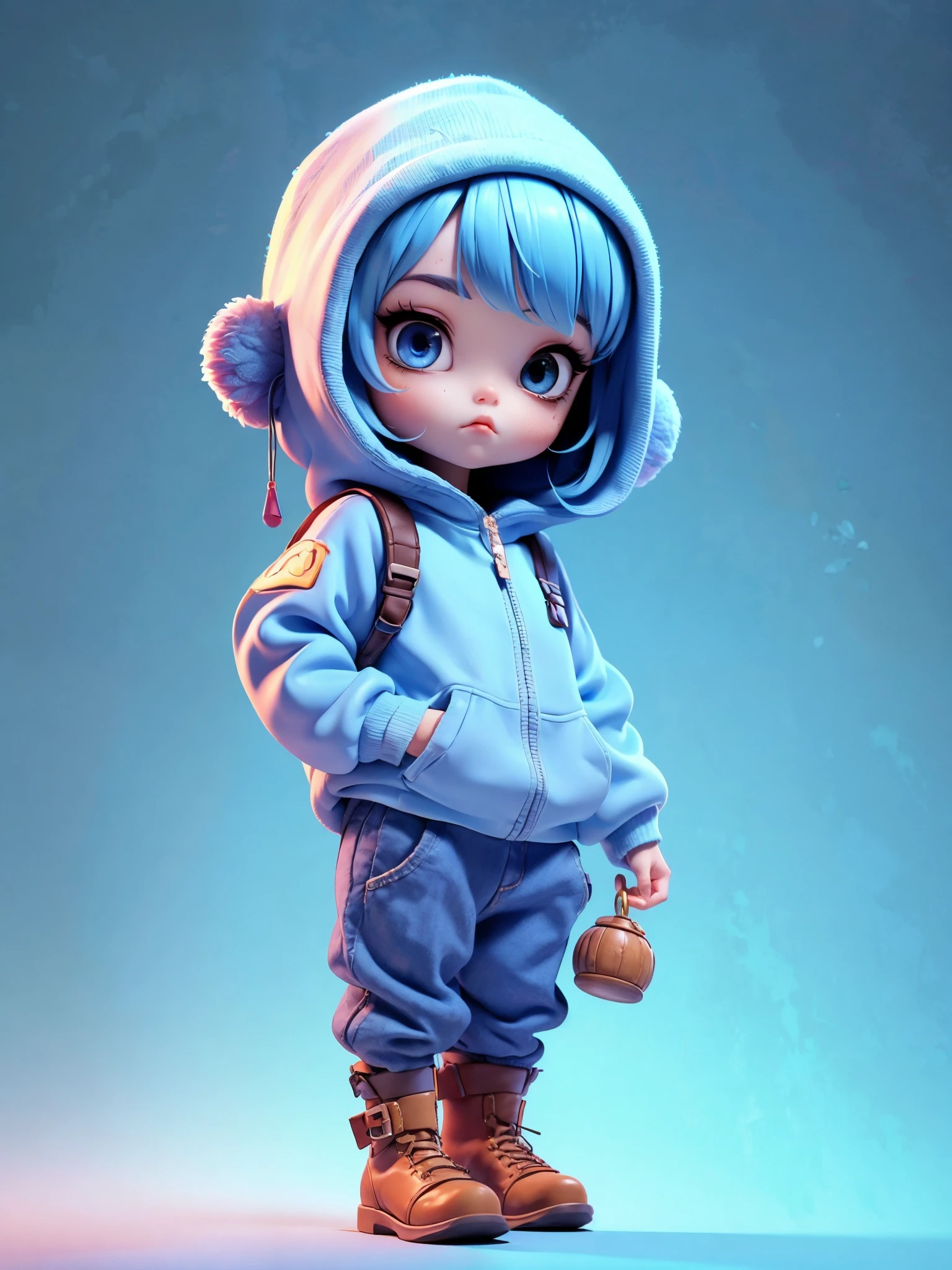 3d characters,Farmers,(whole body:1.2),Simple background, masterpiece,best quality,(Blue gradient background:1.1)
