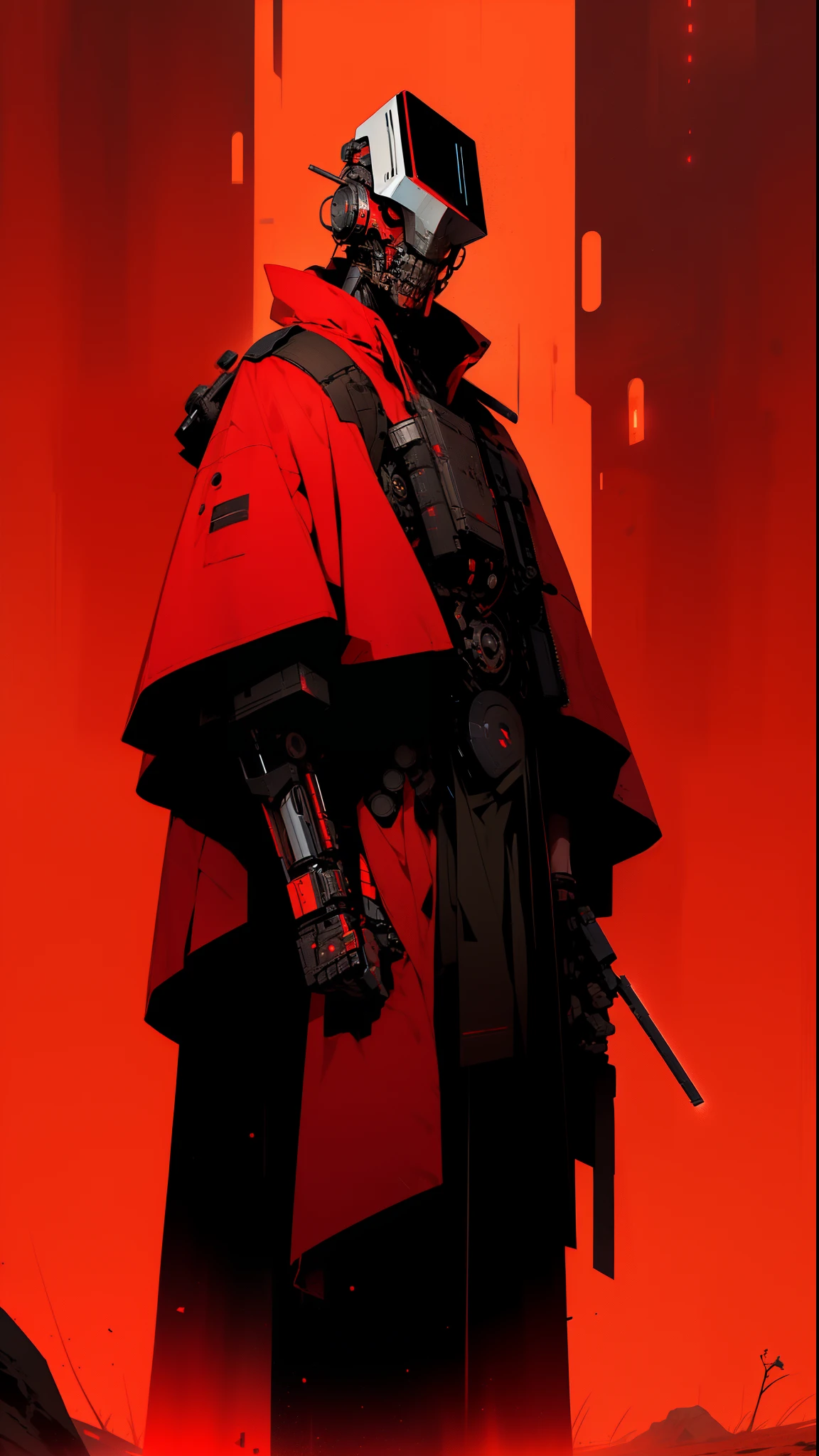 derpd, lethal cyborg assassin wearing robes armor, danger, red sky,post apocalypse 