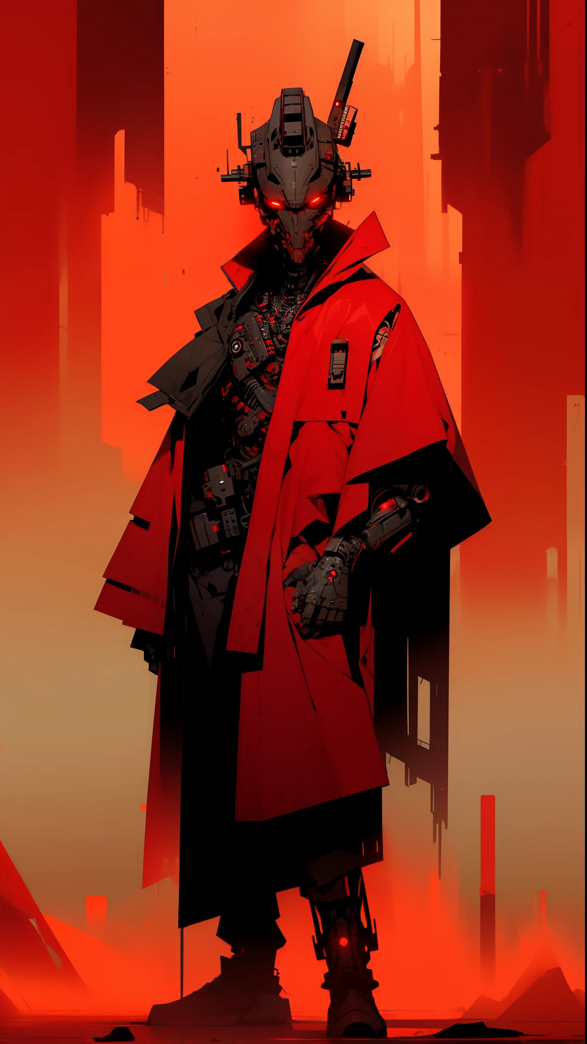 derpd, lethal cyborg assassin wearing robes armor, danger, red sky,post apocalypse 