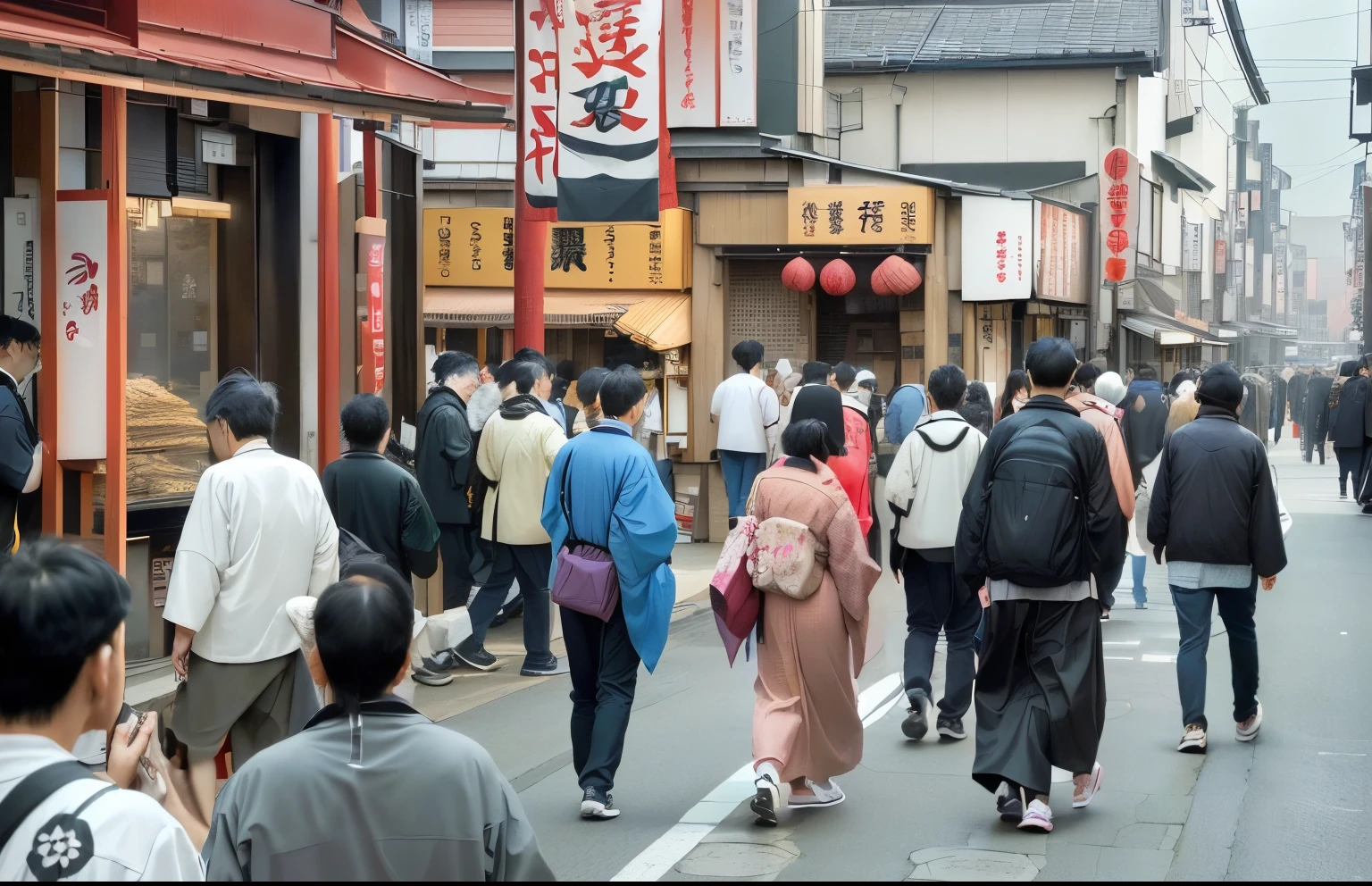Man walking on the street々 in a city with many shops, Japan Streets, In front of the ramen shop, In such a way, Man walking on the street々, Crowded and populated, Downtown Japan, Nostalgic atmosphere, Man walking on the street々, Japanese Town, Photos taken in 2020, A lot of people are walking around, Crowded Crowd, Man walking on the street々, old Japan Streets market