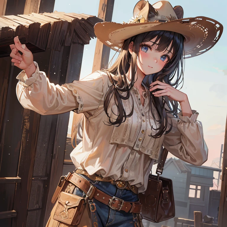 western cowboy style, cowgirl, photography, best quality, realistic, realistic, intricate details, (fine details), (intricate details), cinematic light, best quality backlight, clear lines, 8k, super high resolution, pureerosface_v1,