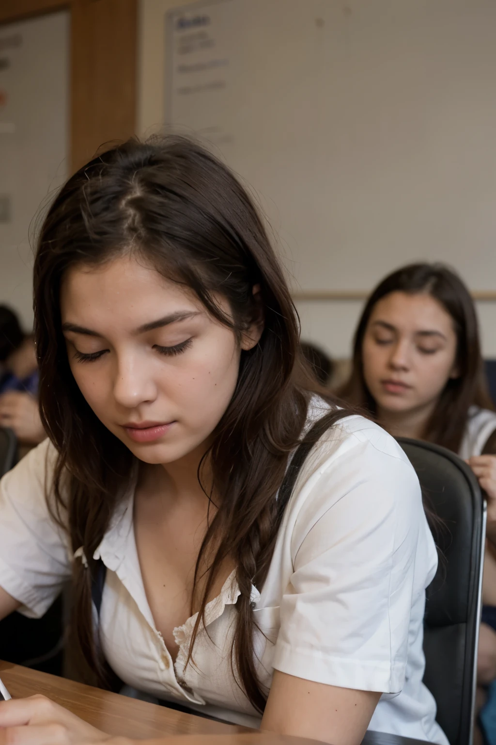 female teacher and male student, in class, in close position