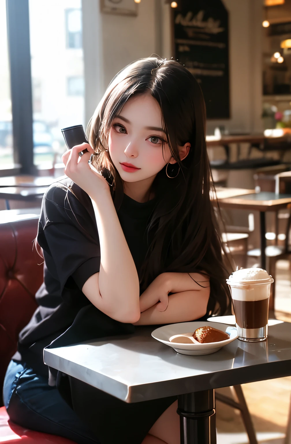Beautiful woman drinking coffee in a cafe