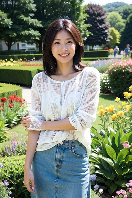 Realistic photography, Beautiful women. ,flower garden,smile