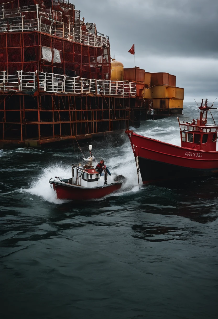 5mens,bering sea,stormy sea,Crab cage fishing