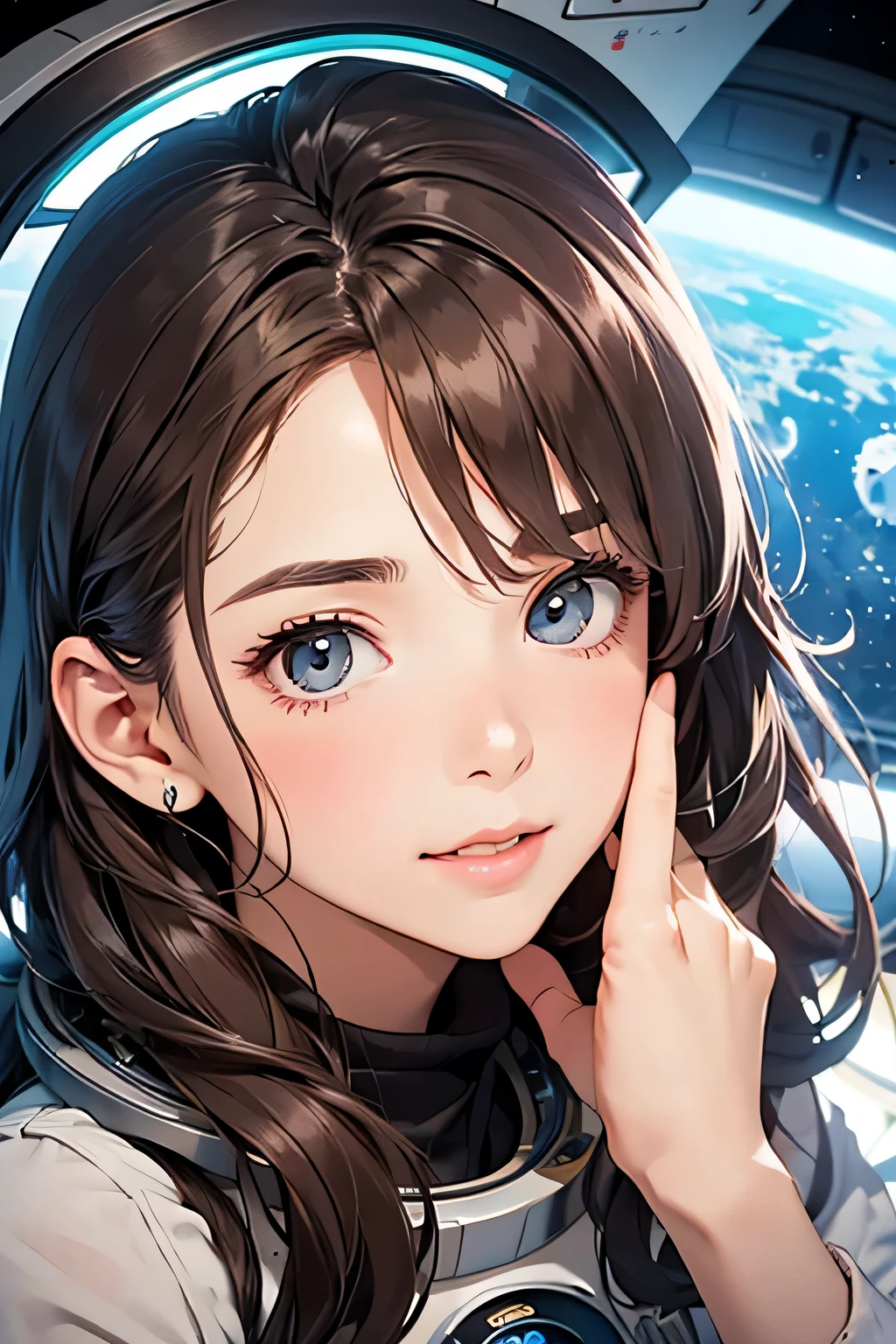 highest quality、High resolution、Detailed Background、(Beautiful face in every detail:1.4)、Anatomically correct、(Draw the usual number of fingers:1.2)、(Detailed facial expressions)、(Detailed eyes:1.2)、(Detailed eyes:1.2)、Beautiful, smooth skin、Beautiful women in their 20s、(Highly detailed face:1.4)、cute hair color、Wavy Hairstyle、well-groomed eyebrows、cute eye makeup、Cute Lip Makeup、Perfect body line、Space Travel Experience、Mysterious view of space、I'm extremely excited、Ultra high tension、Cowboy Shot、
(Excited beautiful woman enjoying special activities on board the spaceship:1.5)、
Cute poses and expressions in the spaceship、Holding hands and kissing in a spaceship、
A lovely shot that combines cuteness with the mysterious atmosphere of space.、
If there is a space walk、You can hold hands and hug each other、
You can enjoy a romantic dinner party with special dinner courses and dining events on board the spaceship.、
Enjoy some private time for two on the spaceship、Float together in zero gravity and enjoy fun games and conversations on board the spaceship.、cute