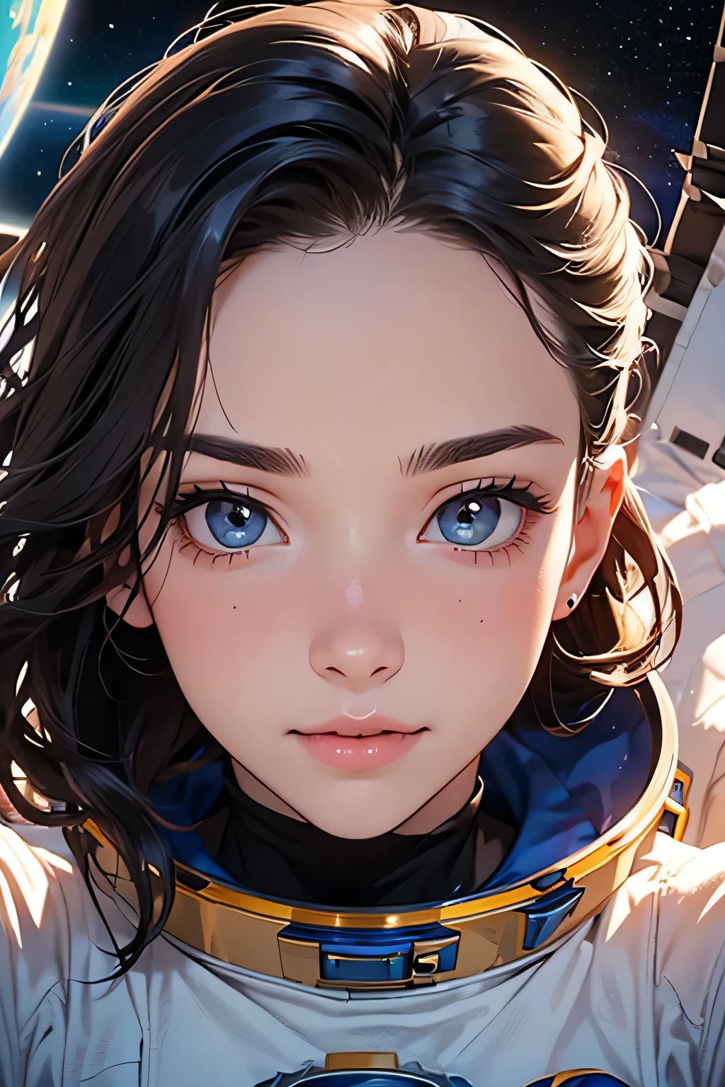highest quality、High resolution、Detailed Background、(Beautiful face in every detail:1.4)、Anatomically correct、(Draw the usual number of fingers:1.2)、(Detailed facial expressions)、(Detailed eyes:1.2)、(Detailed eyes:1.2)、Beautiful, smooth skin、Beautiful women in their 20s、(Highly detailed face:1.4)、cute hair color、Wavy Hairstyle、well-groomed eyebrows、cute eye makeup、Cute Lip Makeup、Perfect body line、Space Travel Experience、Mysterious view of space、I'm extremely excited、Ultra high tension、Smiling、
(Excited beautiful woman enjoying space walk or space swim:1.5)、
You can hold hands and hug each other、Enjoy a romantic dinner party at a dining event、
Float together in zero gravity and enjoy fun games and conversations on board the spaceship.、cute