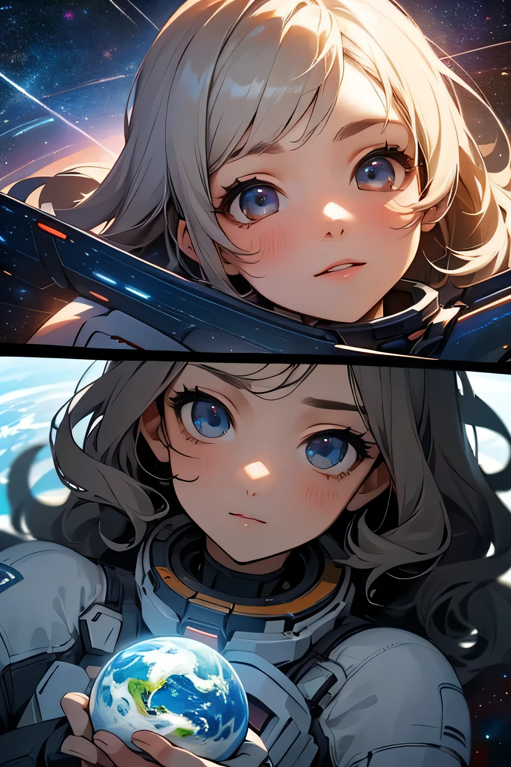 highest quality、High resolution、Detailed Background、(Beautiful face in every detail:1.4)、Anatomically correct、(Draw the usual number of fingers:1.2)、(Detailed facial expressions)、(Detailed eyes:1.2)、(Detailed eyes:1.2)、Beautiful, smooth skin、Beautiful women in their 20s、(Highly detailed face:1.4)、cute hair color、Wavy Hairstyle、well-groomed eyebrows、cute eye makeup、Cute Lip Makeup、Perfect body line、Space Travel Experience、Mysterious view of space、I'm extremely excited、Ultra high tension、Smiling、
(A beautiful woman enjoying a spacewalk with the Earth in the background:1.5)、
You can hold hands and hug each other、Enjoy a romantic dinner party at a dining event、
Float together in zero gravity and enjoy fun games and conversations on board the spaceship.、cute